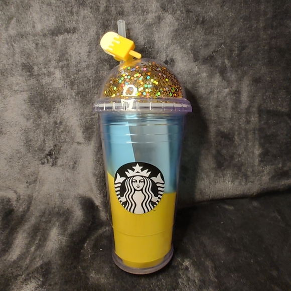 Starbucks Ice Cream Blue/yellow Glitter Domed tumbler! *New* - Picture 1 of 6